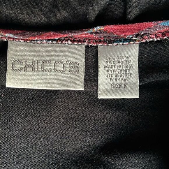 CHICO'S Southwest Boho WOMEN'S SHIRT BLOUSE V-NECK Tunic Black Beaded SZ 3 - Picture 4 of 5